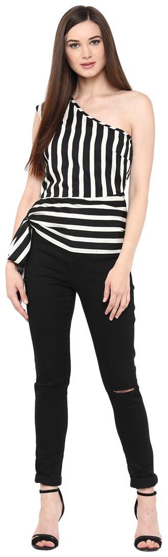 

Harpa Black Regular Striped Women Top