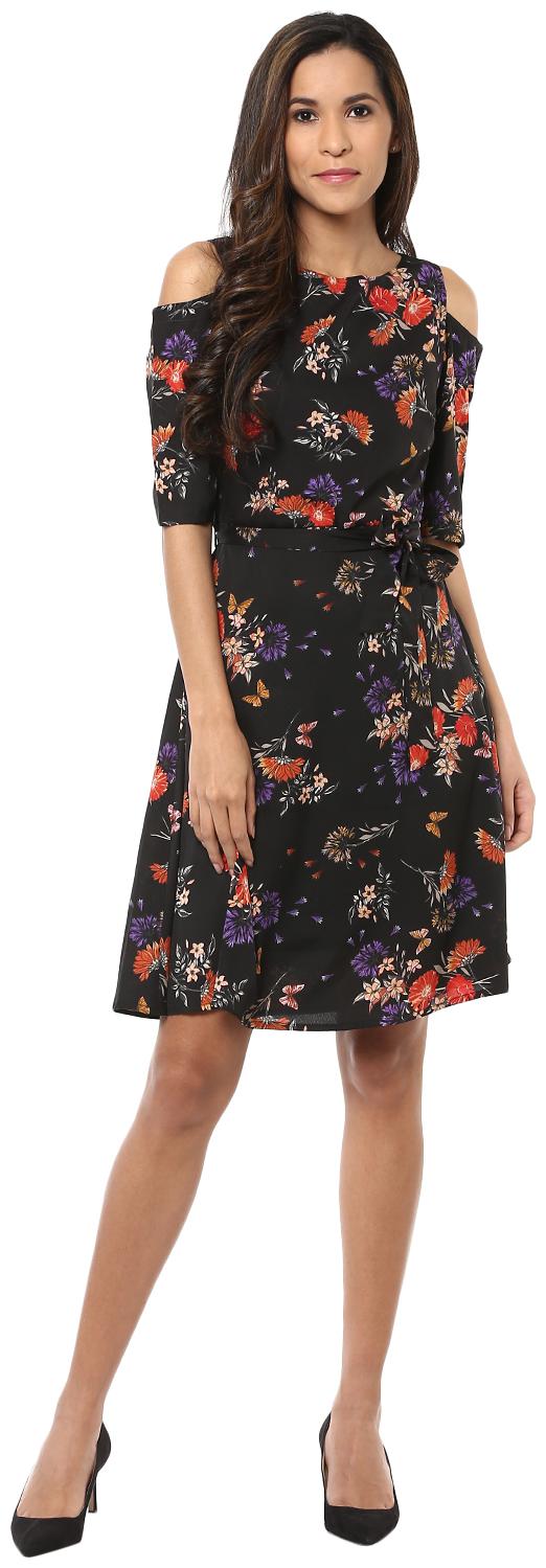 

Harpa Black Printed Fit flare dress