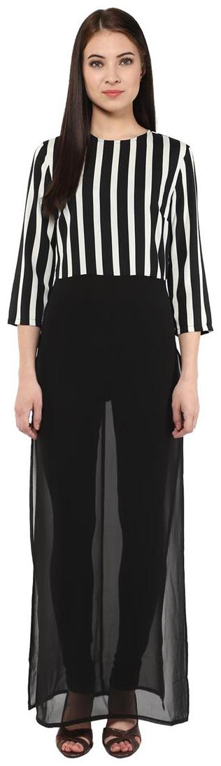 

Harpa Blackwhite Crepe Round neck Striped Womens Top