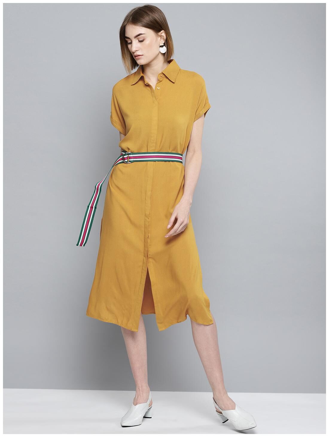 

Harpa Yellow Solid A-line dress