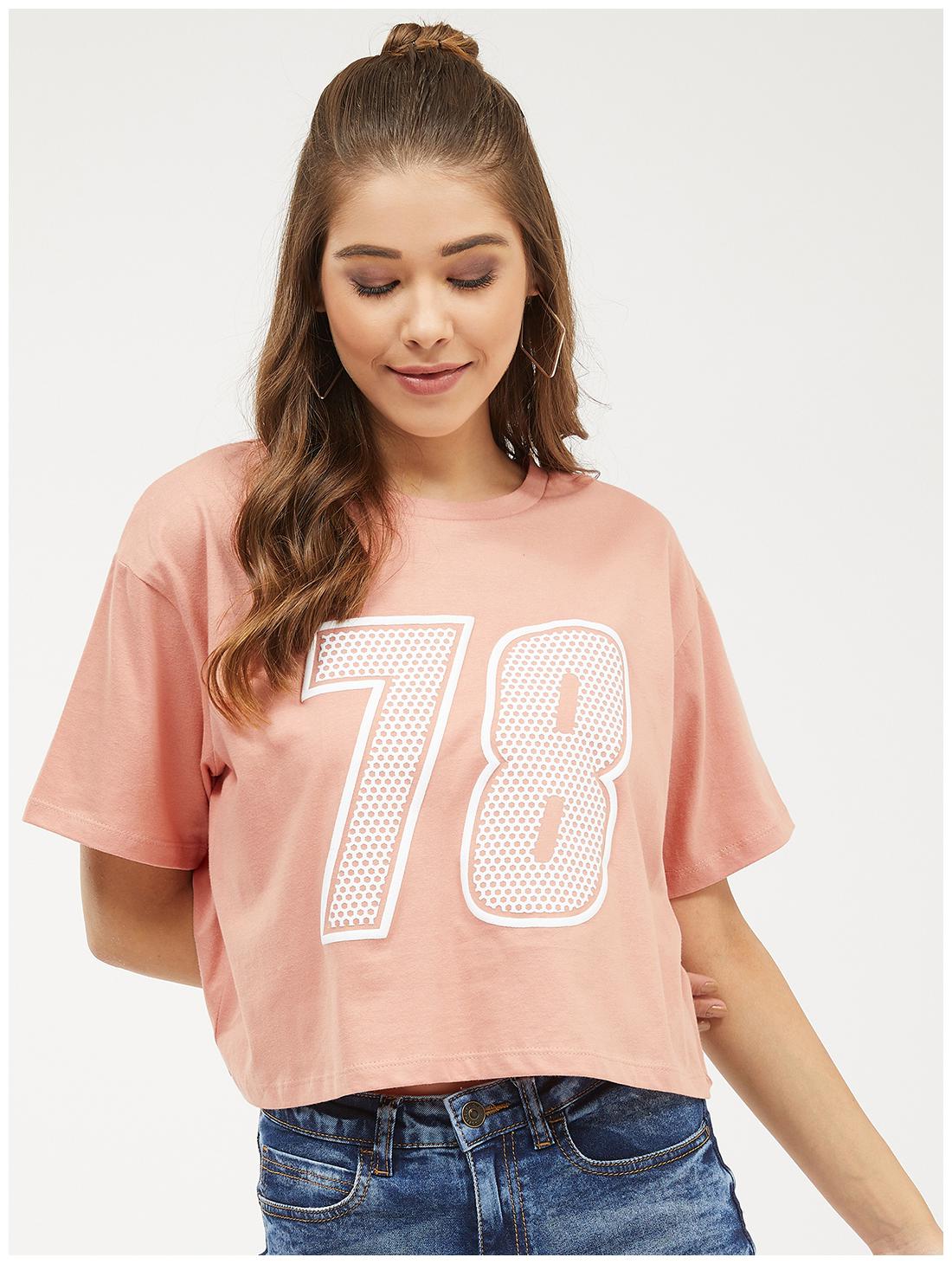 

Harpa Women Pink Regular fit Round neck Cotton T shirt