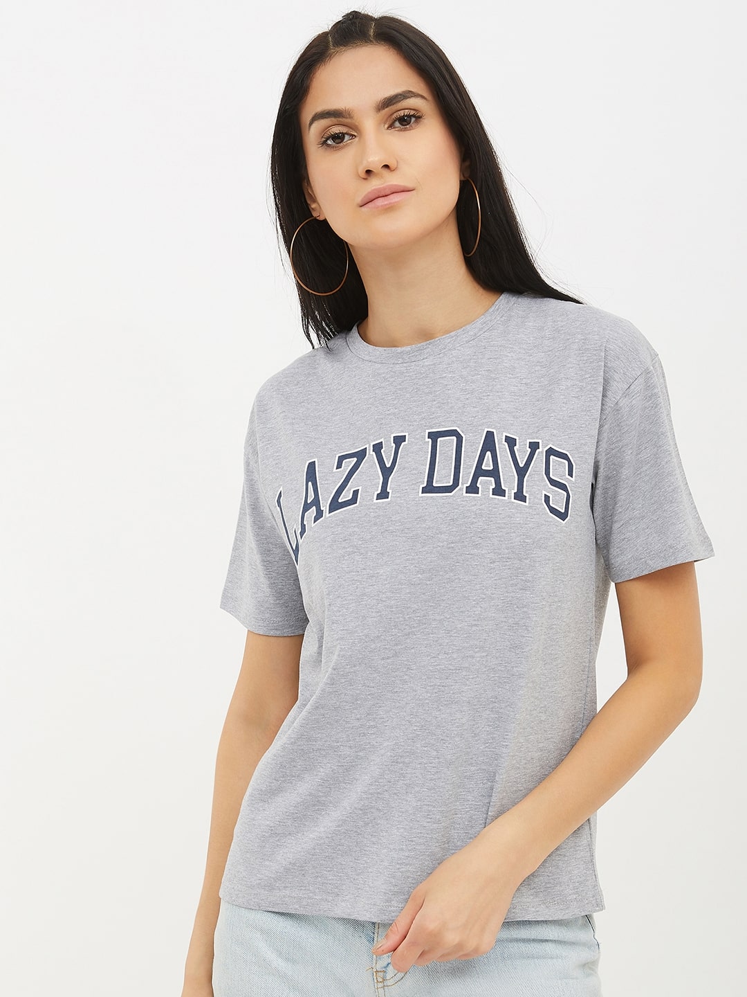 

Harpa Women Grey Regular fit Round neck Cotton T shirt