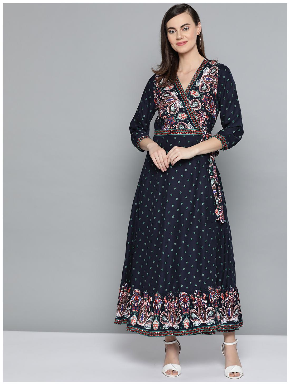 

Harpa Blue Printed Wrap dress
