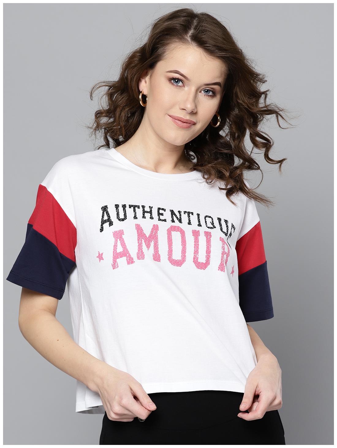 

Harpa Women White Regular fit Round neck Cotton T shirt