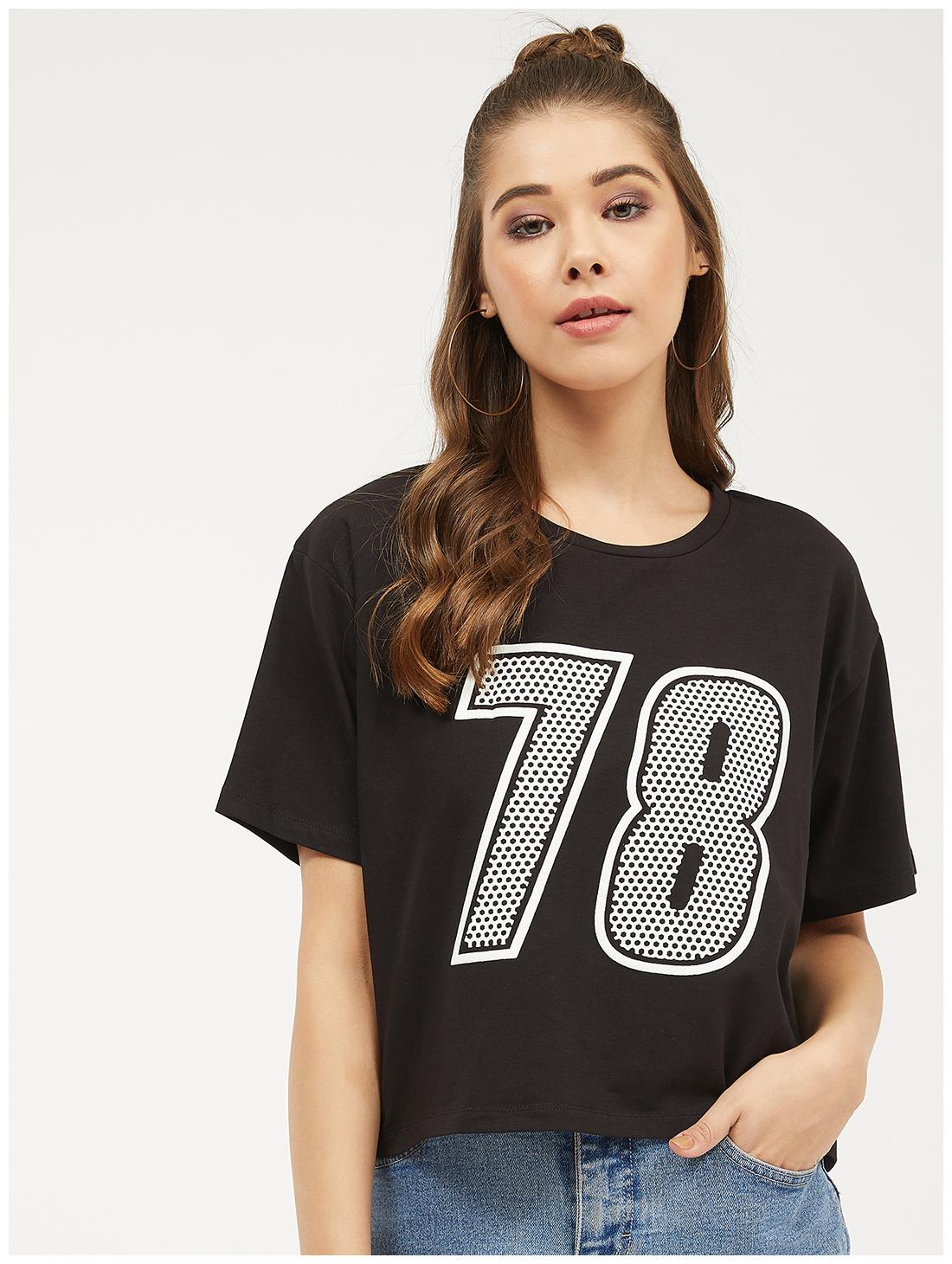 

Harpa Women Black Regular fit Round neck Cotton T shirt