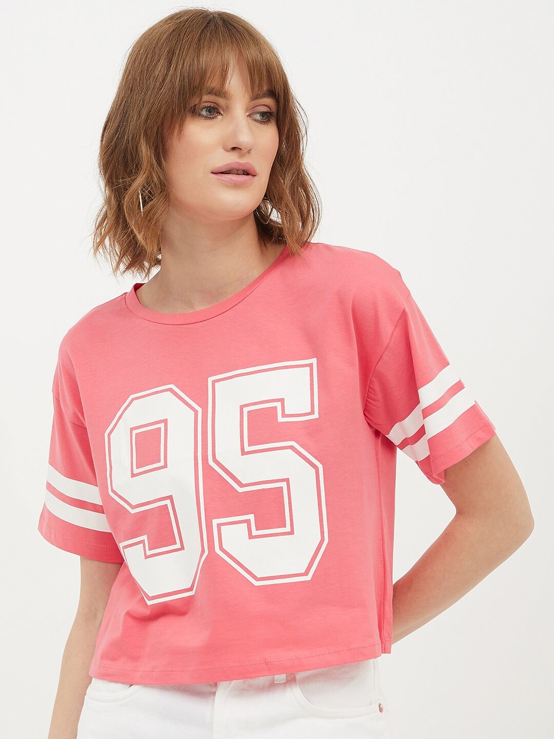 

Harpa Women Pink Regular fit Round neck Cotton T shirt