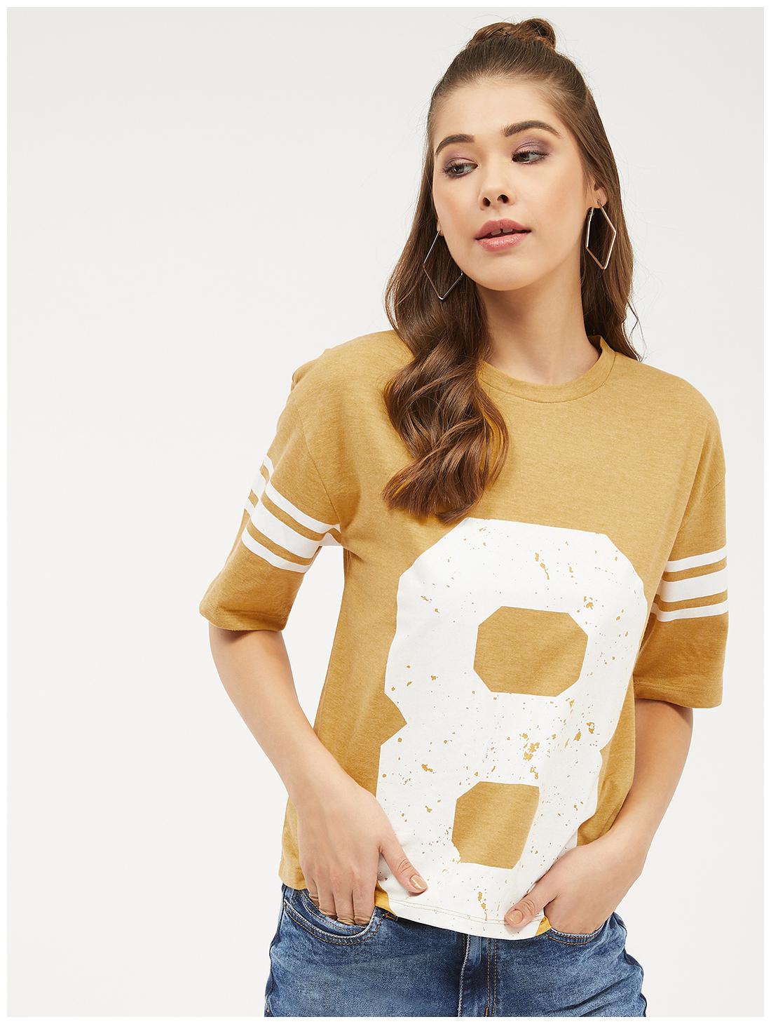 

Harpa Women Mustard Regular fit Round neck Cotton T shirt