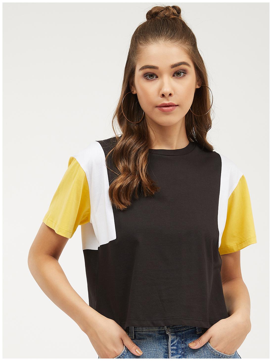 

Harpa Women Black Regular fit Round neck Cotton T shirt