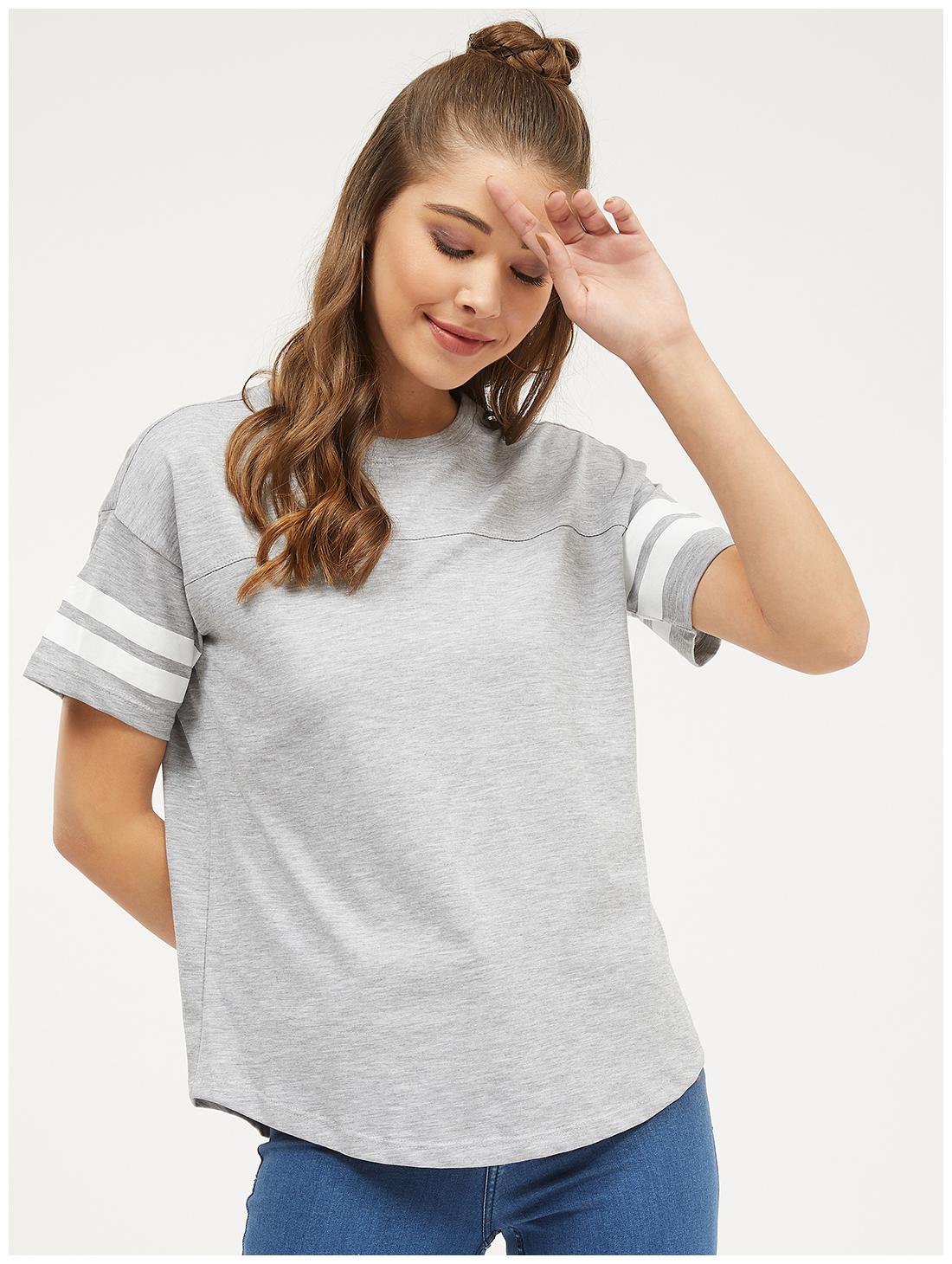 

Harpa Women Grey Regular fit Round neck Cotton T shirt