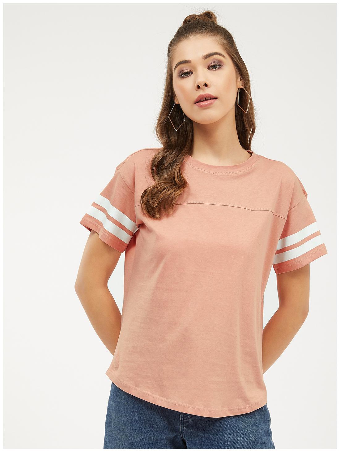 

Harpa Women Pink Regular fit Round neck Cotton T shirt