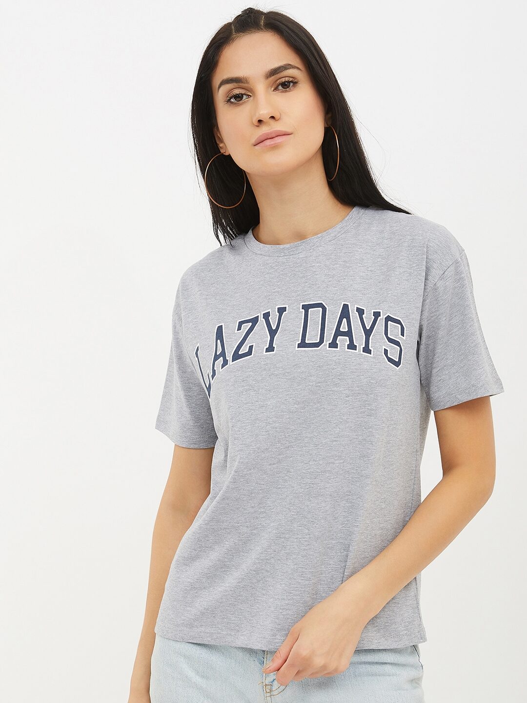 

Harpa Women Grey Regular fit Round neck Cotton T shirt