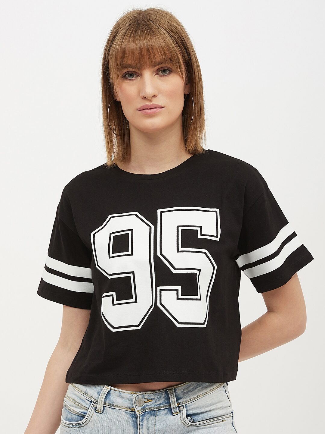

Harpa Women Black Regular fit Round neck Cotton T shirt