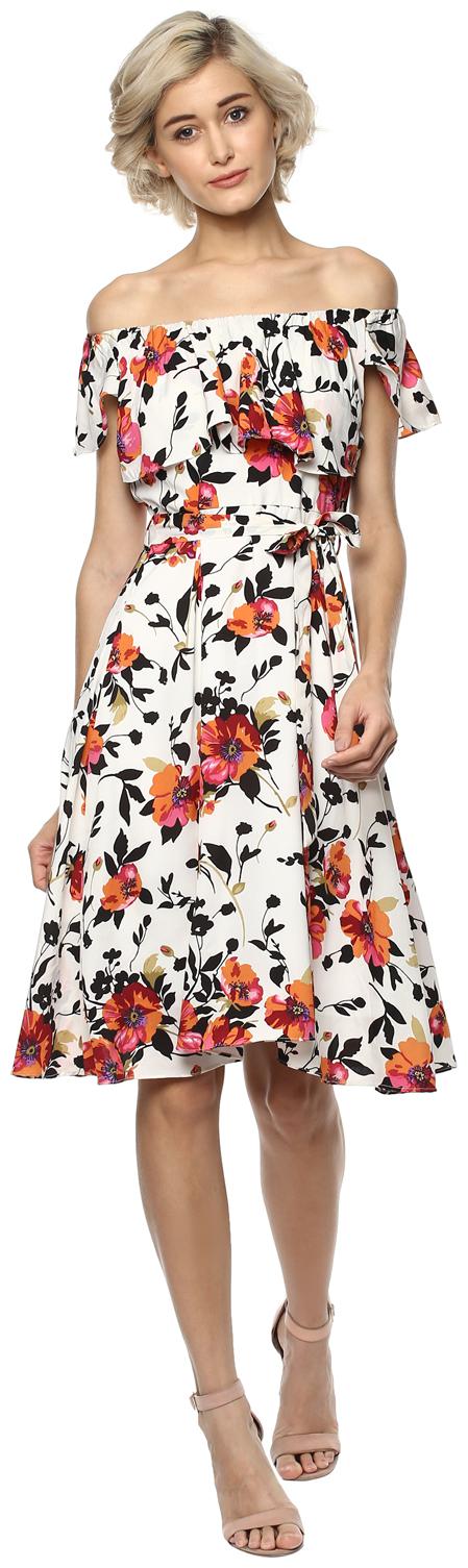 

Harpa White Printed Fit flare dress