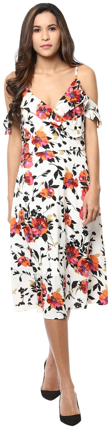 

Harpa White Printed Fit flare dress