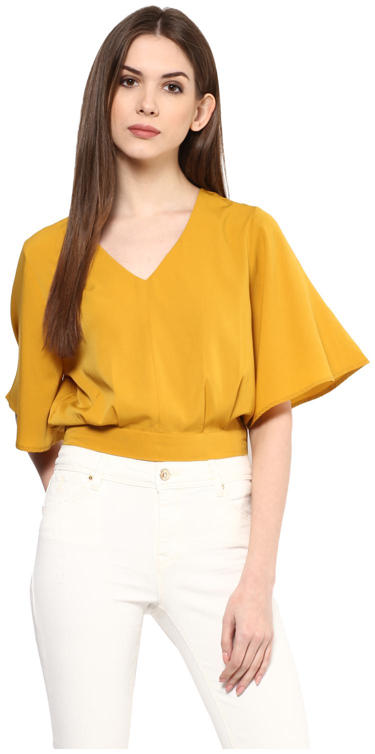 Harpa Women Solid Regular top Yellow by Harpa