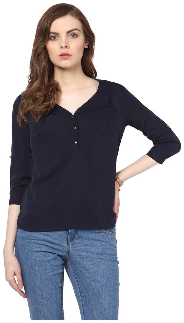 

Harpa Navy Crepe Solid 3 4th Sleeves Womens Top