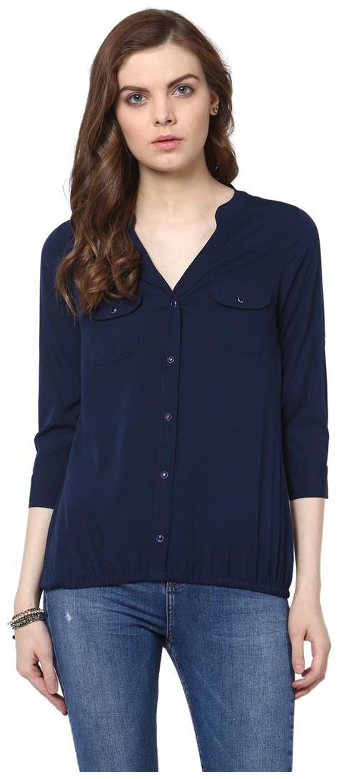 

Harpa Navy Crepe Solid 3 4th Sleeves Womens Top