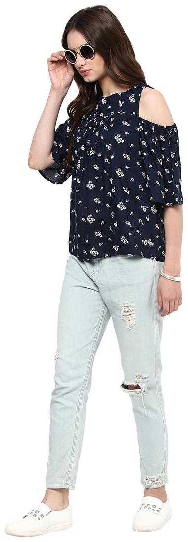 

Harpa Navy Regular Printed Women Top