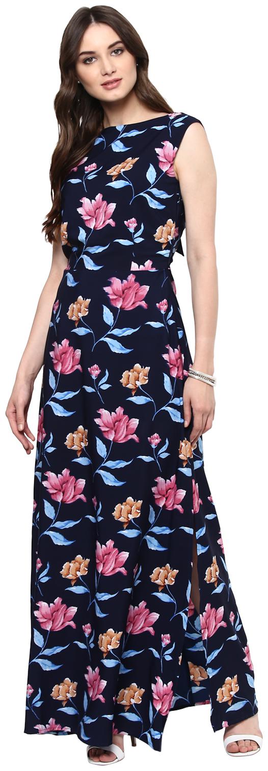 

Harpa Blue Printed Fit flare dress