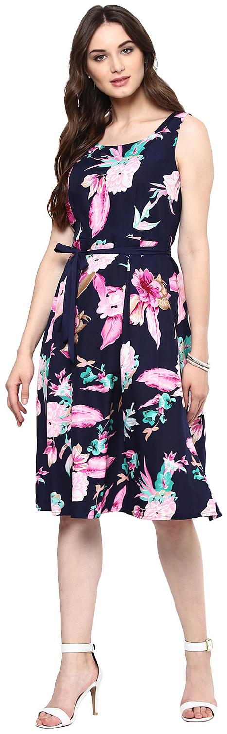

Harpa Blue Printed Fit flare dress