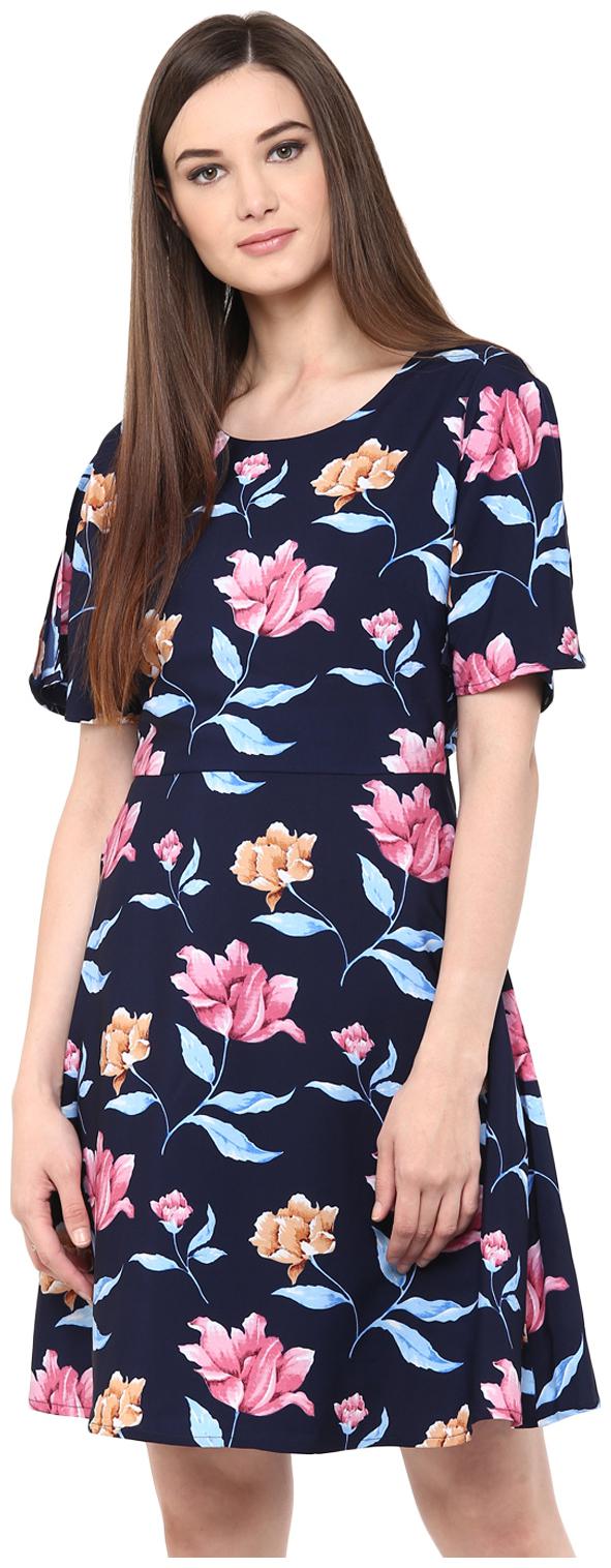

Harpa Blue Printed Fit flare dress