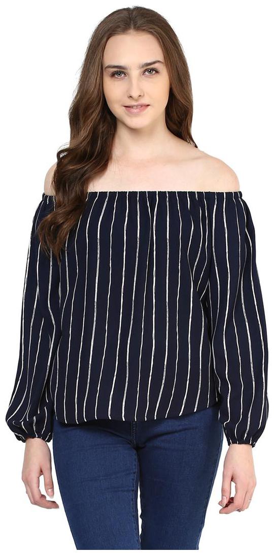 

Harpa Navy Striped Casual Women Top