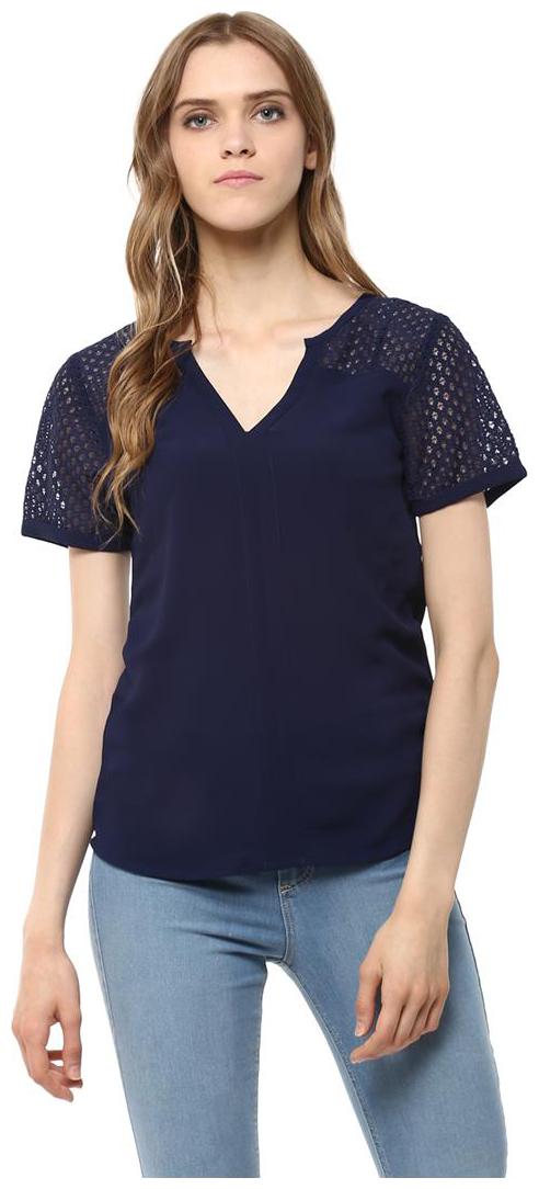 

Harpa Navy Textured Crepe Womens Top