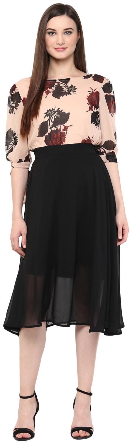 

Harpa Brown Printed Fit flare dress