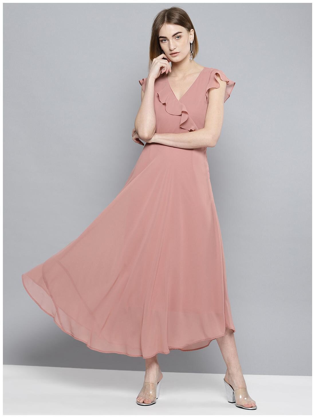 

Harpa Pink Solid A-line dress