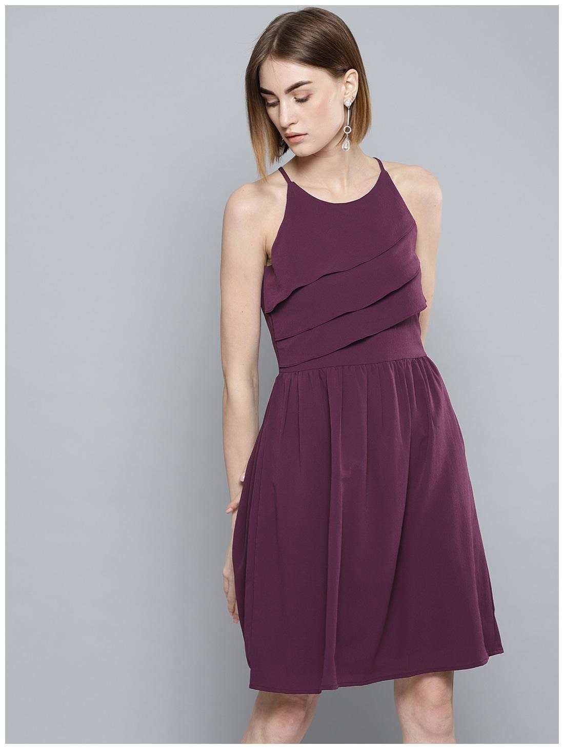 

Harpa Purple Solid A-line dress
