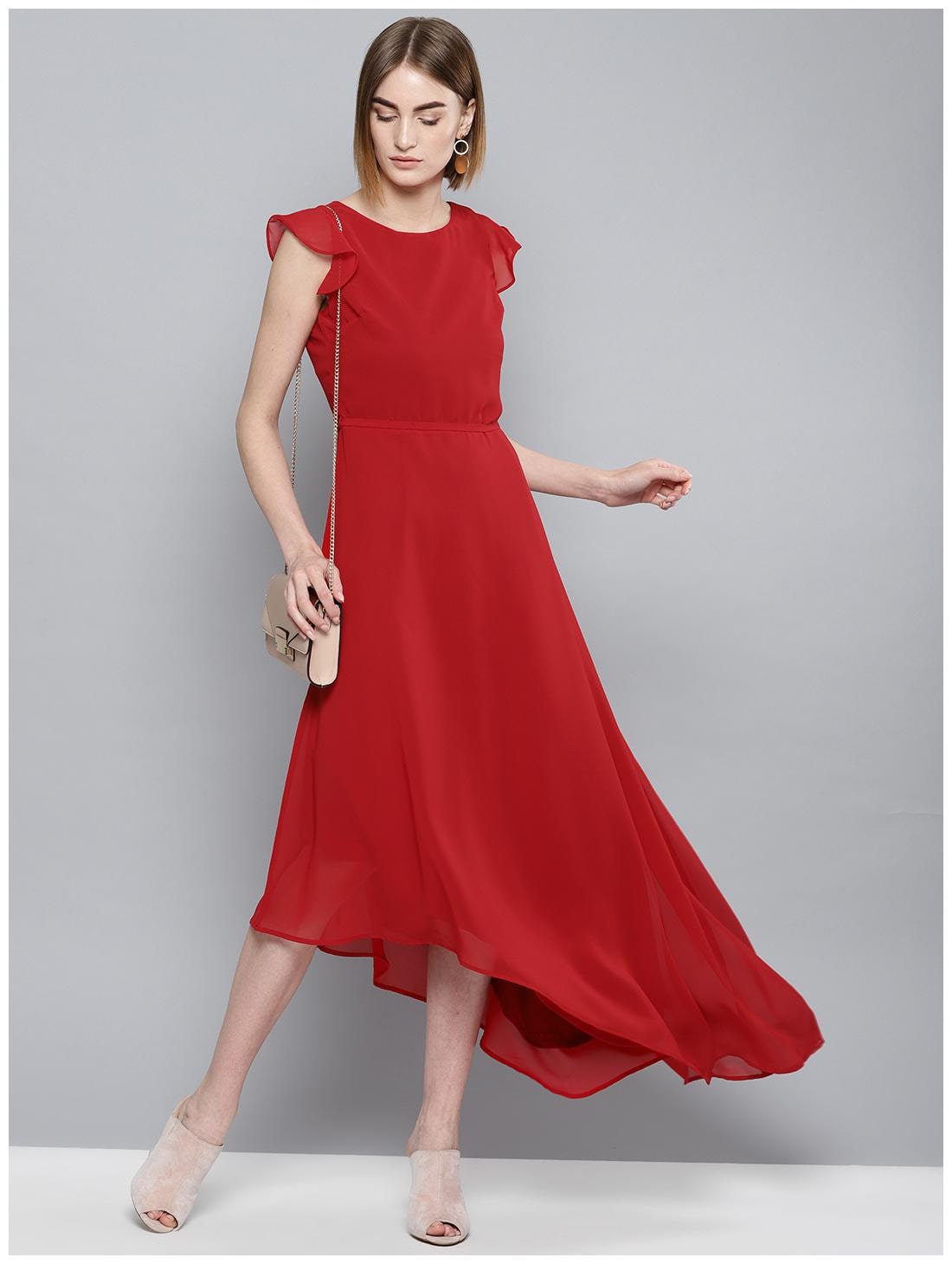

Harpa Red Solid A-line dress