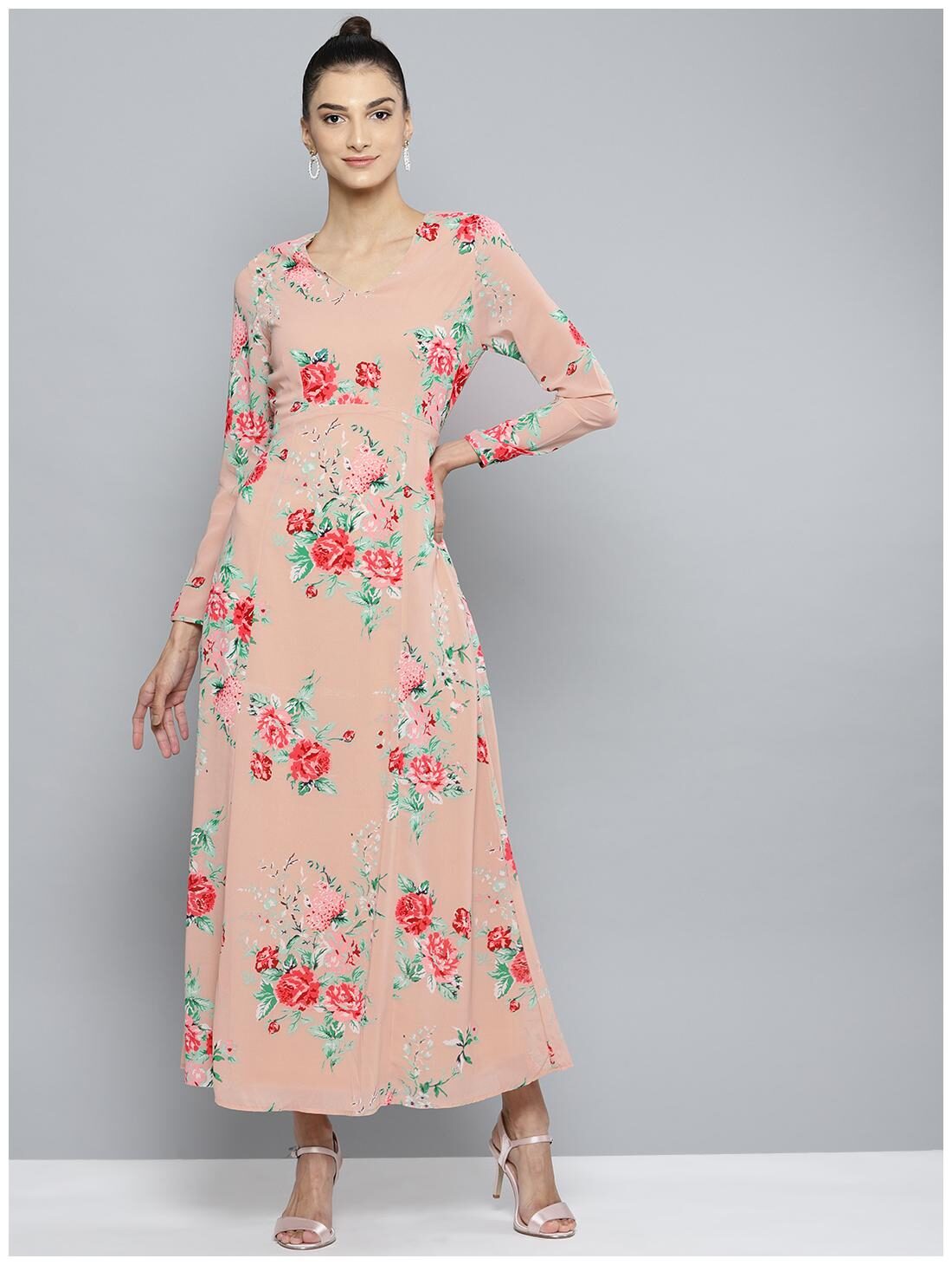 

Harpa Peach Floral A-line dress
