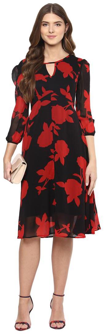 

Harpa Black Floral Fit flare dress