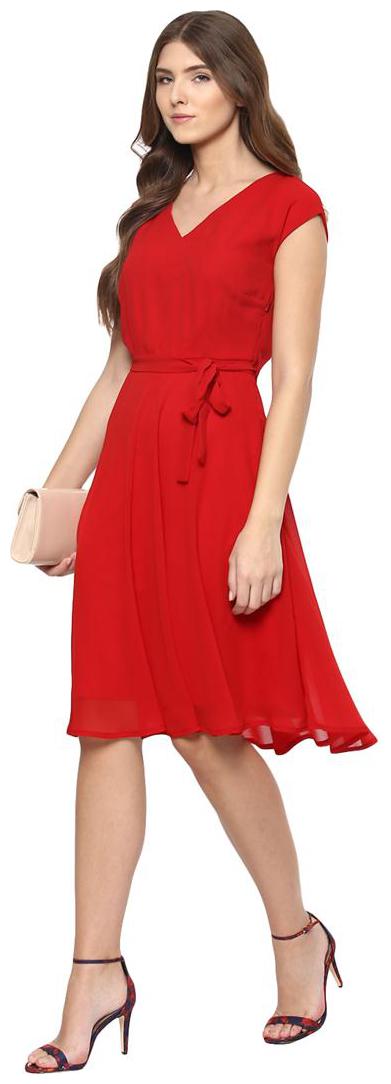 

Harpa Red Fit And Flare Casual Dress