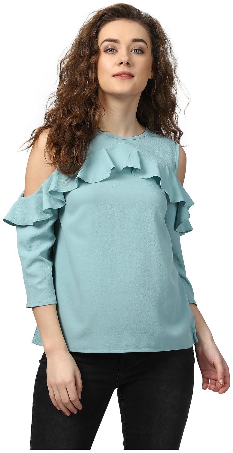 

Harpa Round Neck Solid Top -GR5258A-TURQ