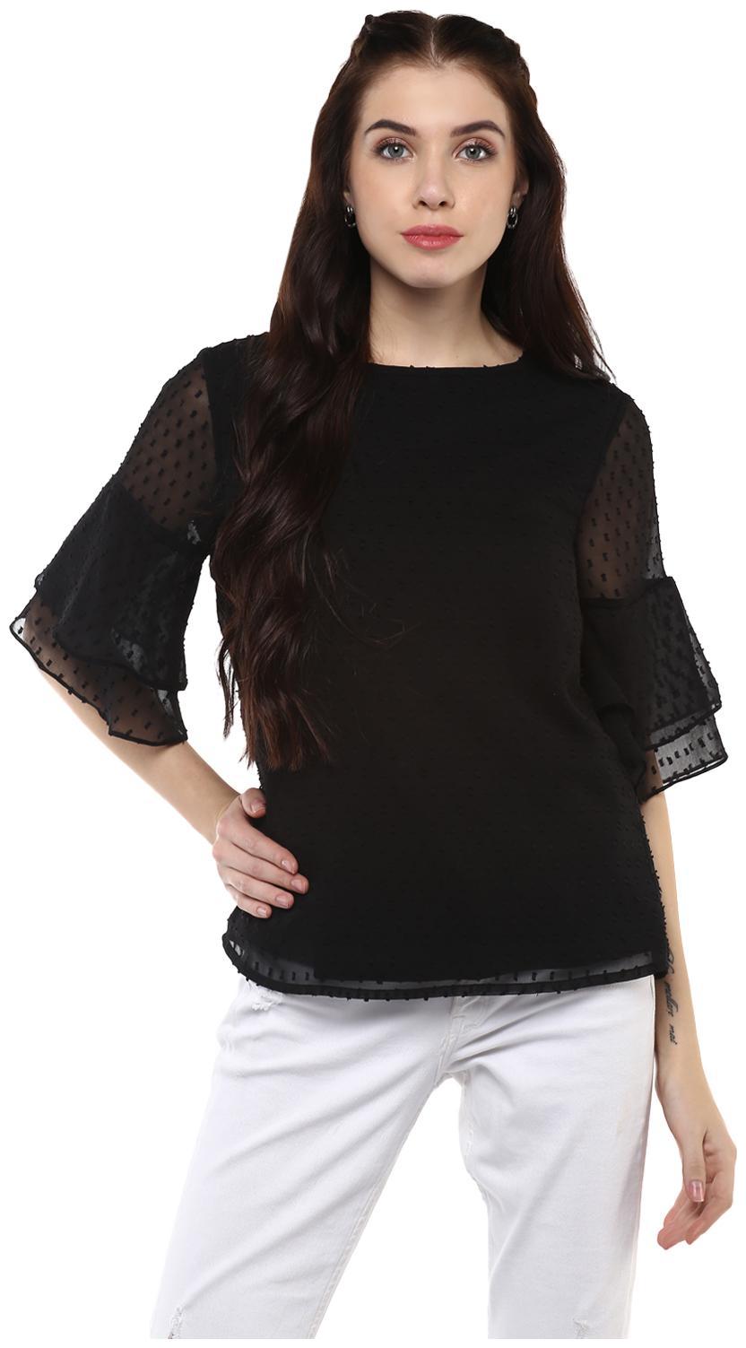 

Harpa Women Self design Regular top - Black