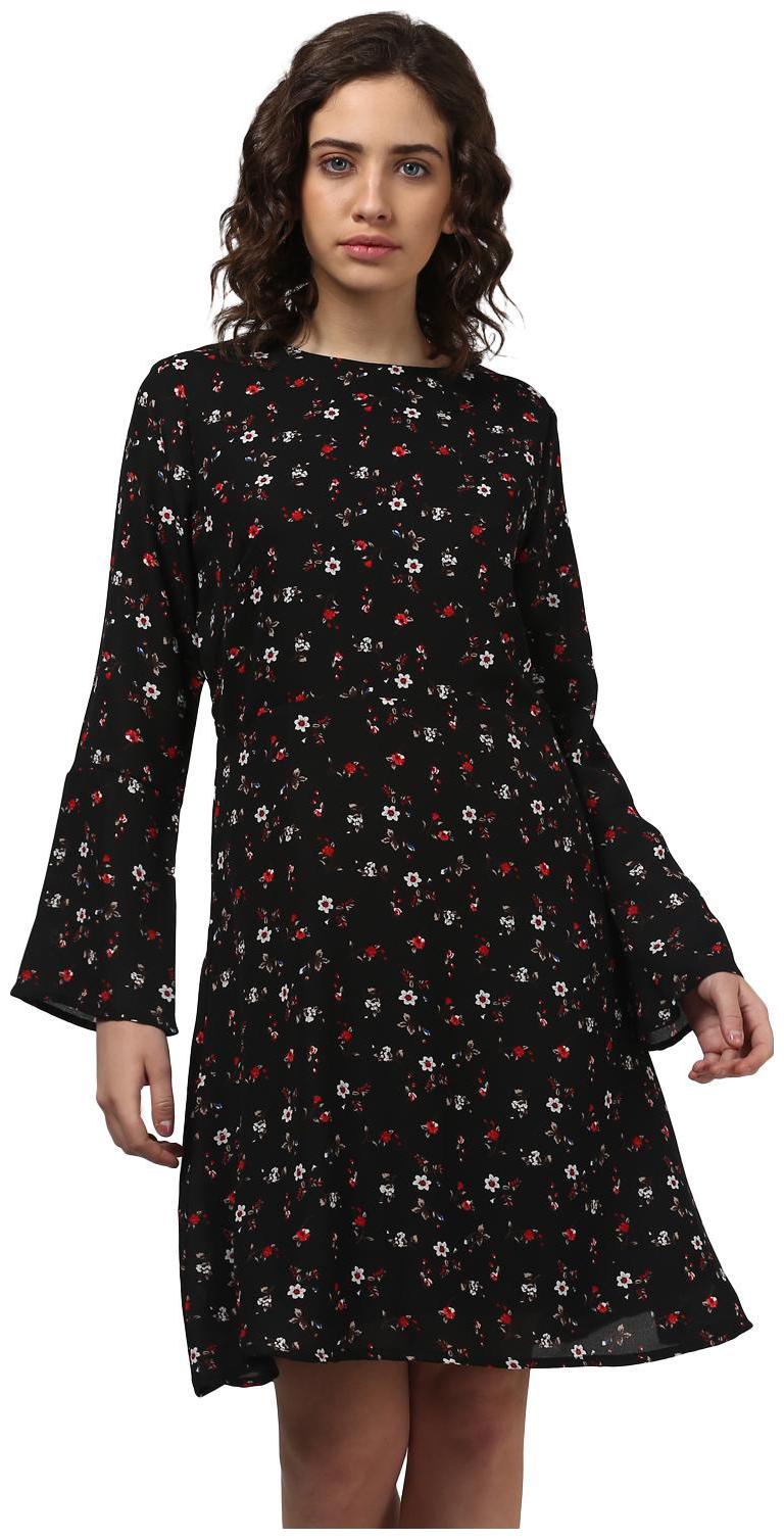 

Harpa Black Printed A-line dress