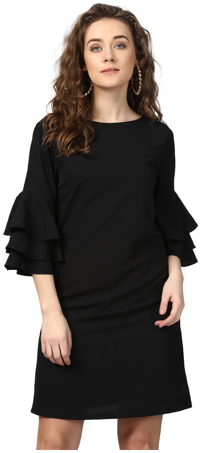 

Harpa Black Solid A-line dress