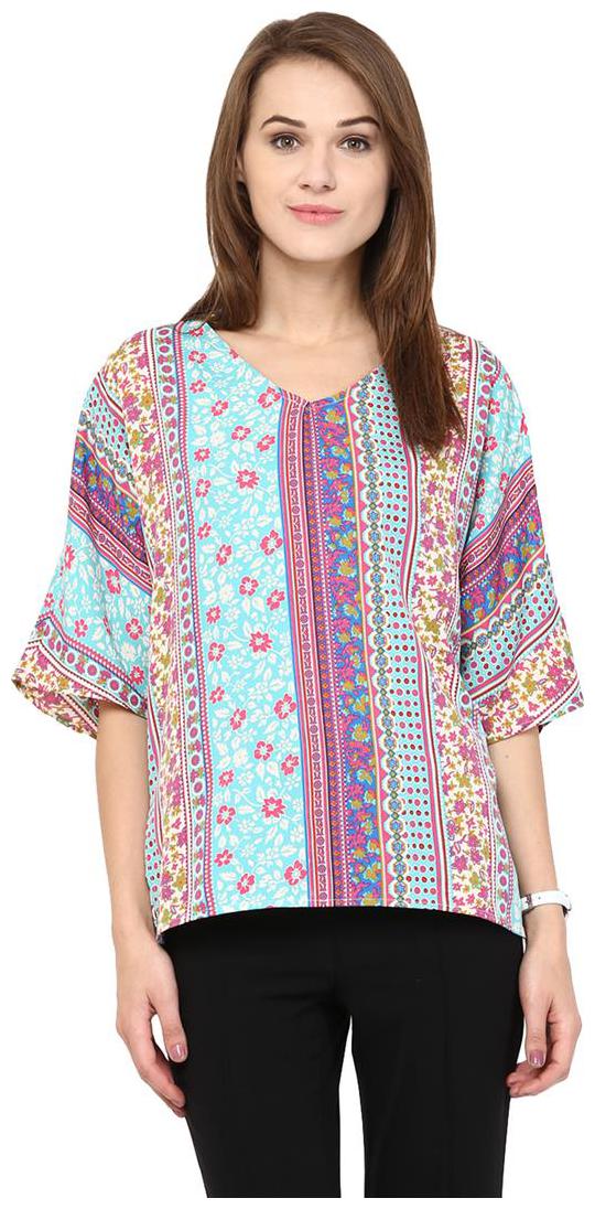 

Harpa Turq Crepe V Neck Floral Print Womens Top