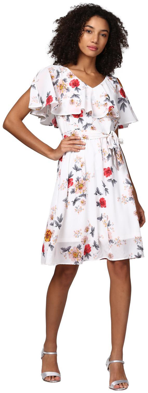 

Harpa White Floral Fit flare dress