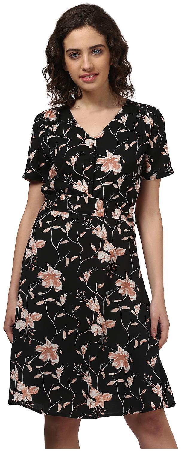 

Harpa Black Printed A-line dress