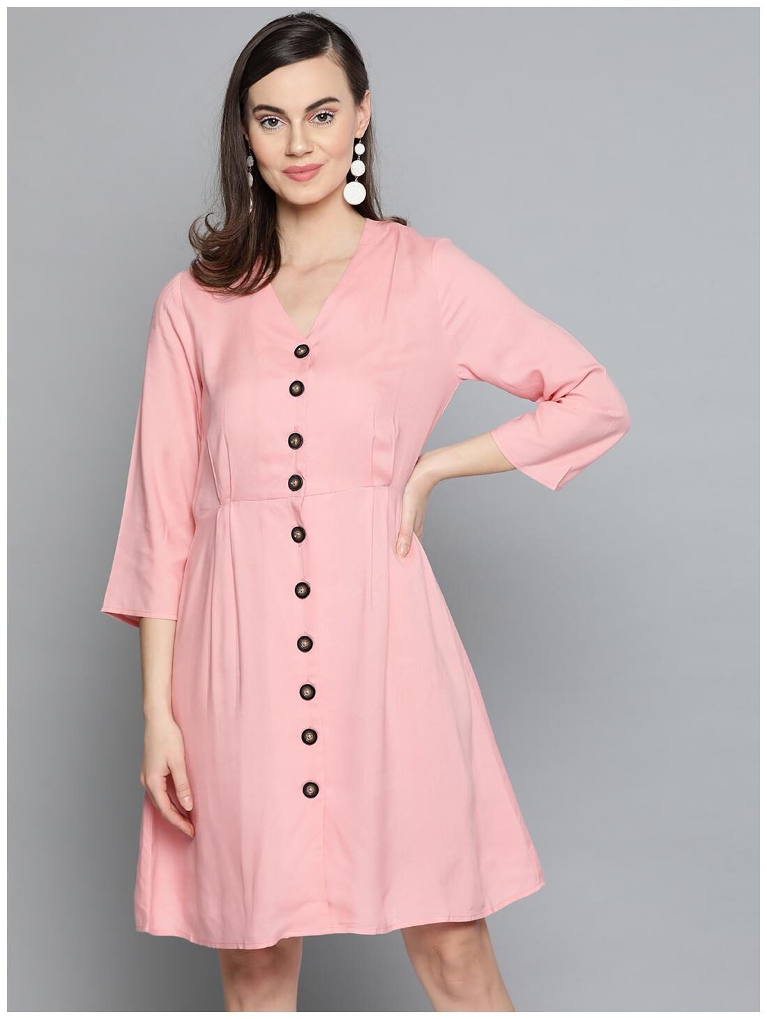 

Harpa Pink Solid A-line dress