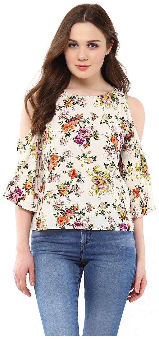 

Harpa White 3 4 Sleeve Regular Fit Casual Women s Tops