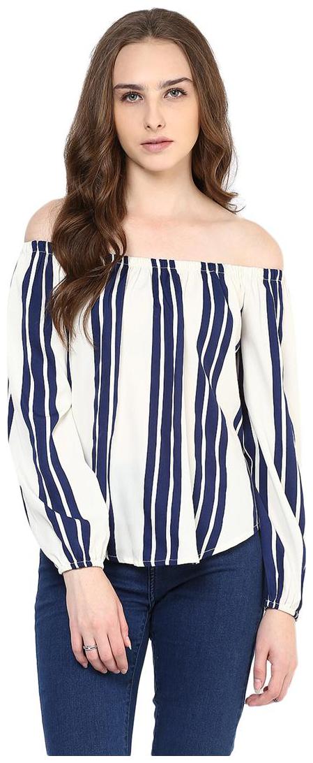 

Harpa White Striped Casual Women Top