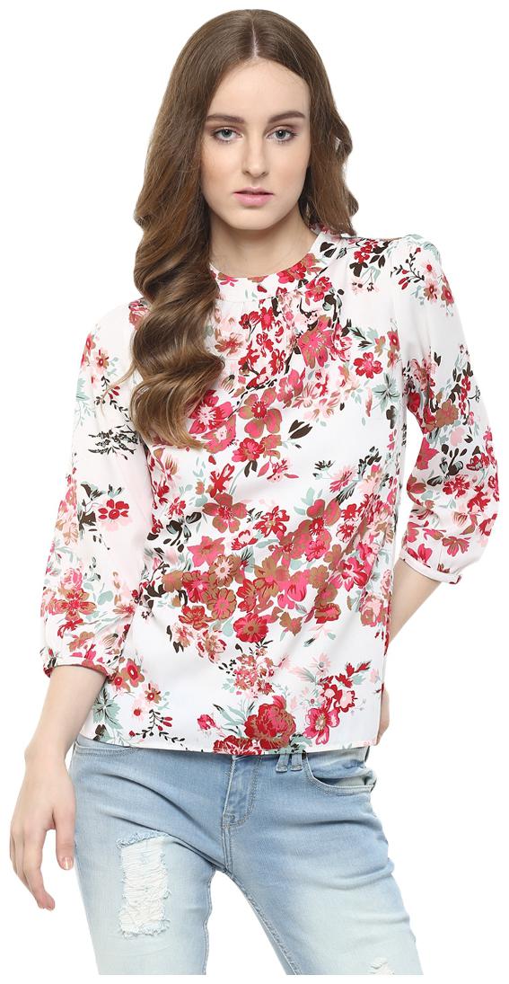 

Harpa White 3 4 Sleeve Regular Fit Casual Women s Tops