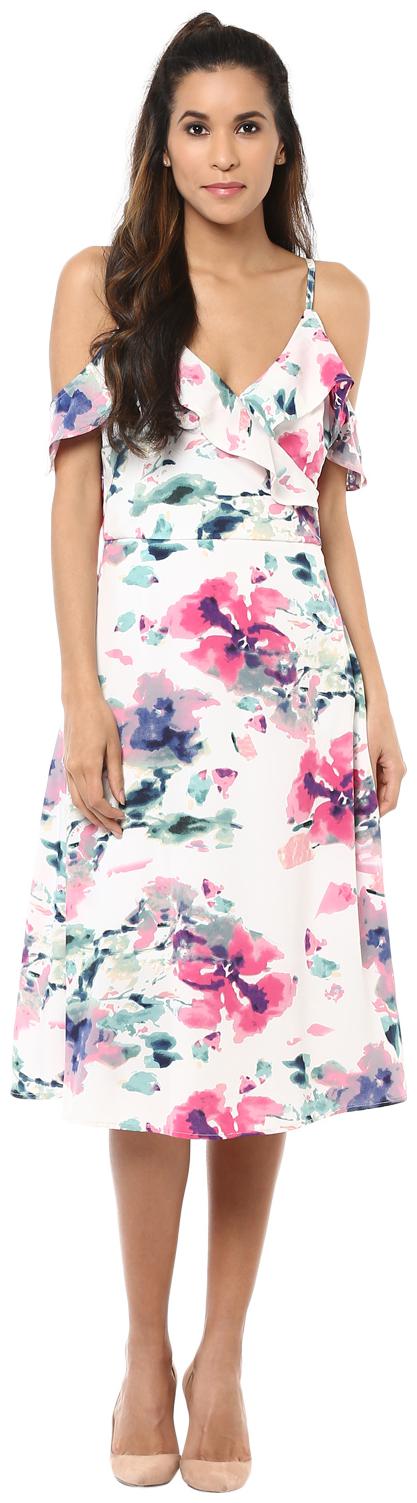 

Harpa White Printed Fit flare dress