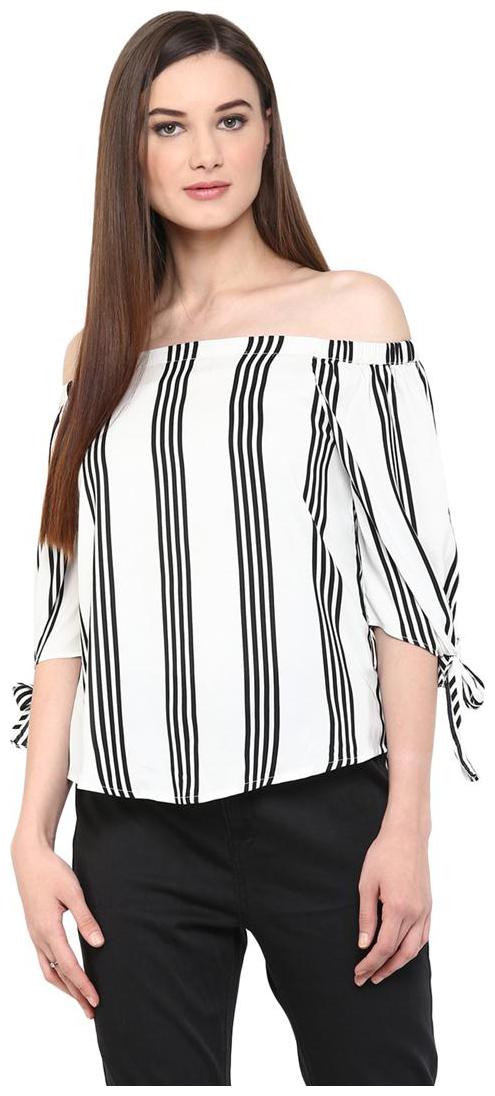 

Harpa White Striped Casual Women Top