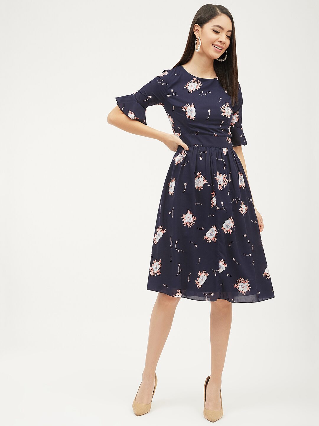 

Harpa Women Polyester Floral Navy Blue A Line Dress