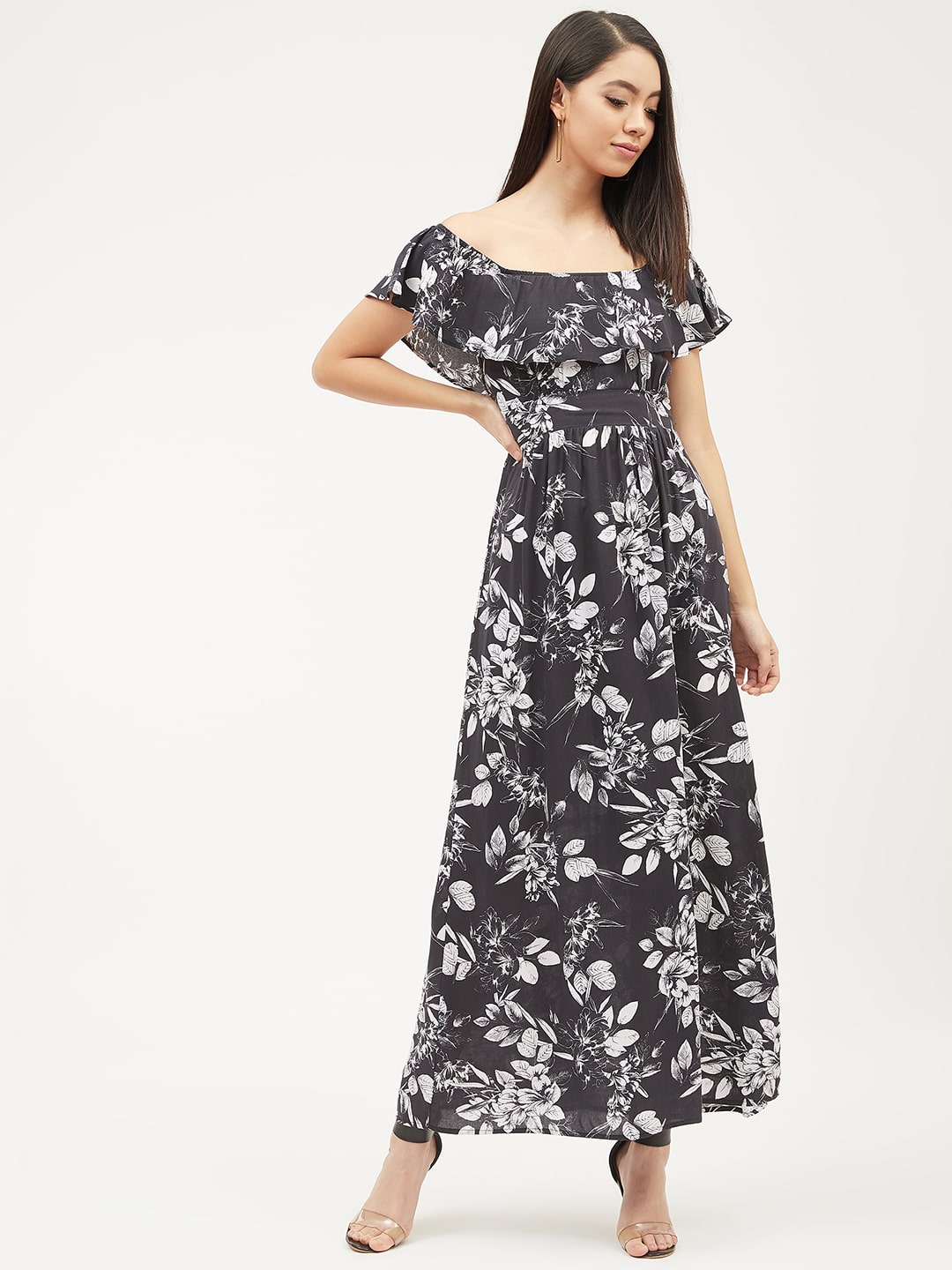 

Harpa Women Viscose Rayon Floral Black A Line Dress
