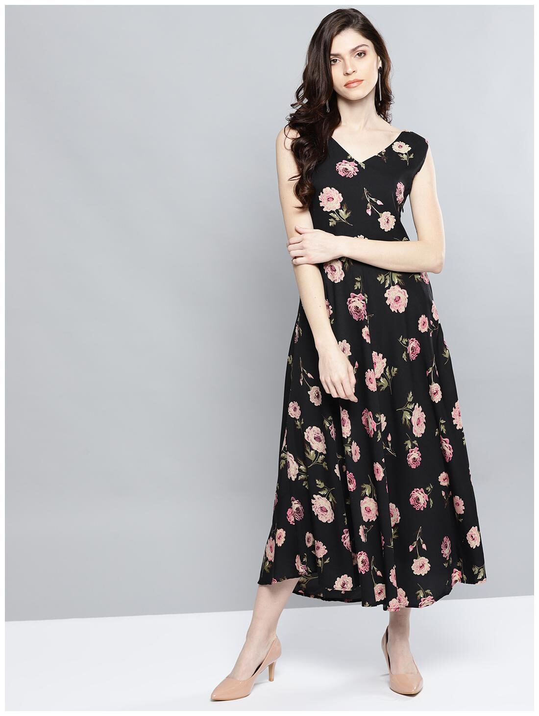 

Harpa Black Floral A-line dress